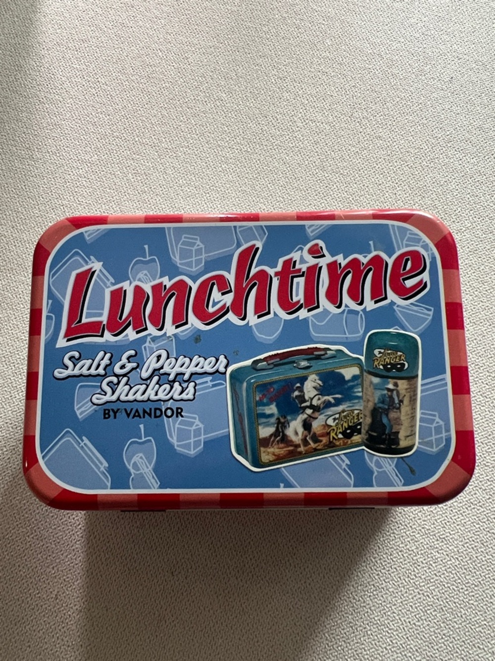 Lunchtime Salt & Pepper Shakers Tin - Blue & Red